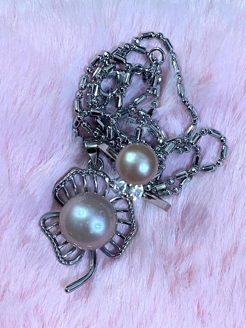 Elegant Sterling Silver Purple South Sea Pearl Pendant Necklace Adjustable Ring